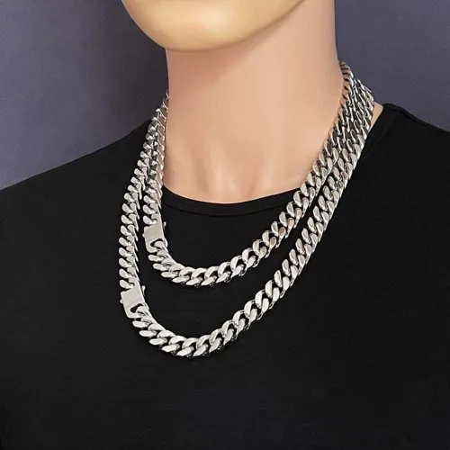 Vista 7 de Collar para hombre, cadena cubana, cadenas de acero inoxidable para hombres y mujeres, joyería gruesa Miami Hip Hop Big Gargantilla de 911130.591in