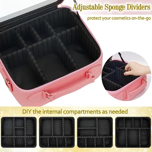 Vista 3 de Bolsa de Maquillaje de Viaje con Espejo Iluminado, Estuche de Maquillaje de Viaje con Divisores Ajustables, Estuche de Maquillaje Impermeable