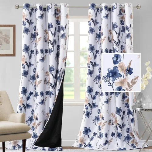 Vista 63 de H.VERSAILTEX - Cortinas 100% blackout con estampado floral de cattleyas, 45 pulgadas de largo, juego de 2 paneles térmicos con forro negro, a prueba