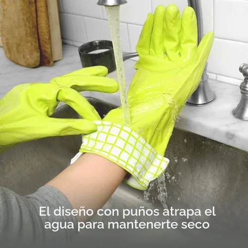 Vista 5 de Full Circle Splash Patrol - Guantes de limpieza de látex natural para platos, puños de algodón que se mantienen secos, duraderos con forro Gris
