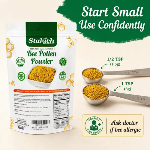 Vista 7 de Stakich Bee Pollen Powder - Natural Energy Support Supplement - 1 lb