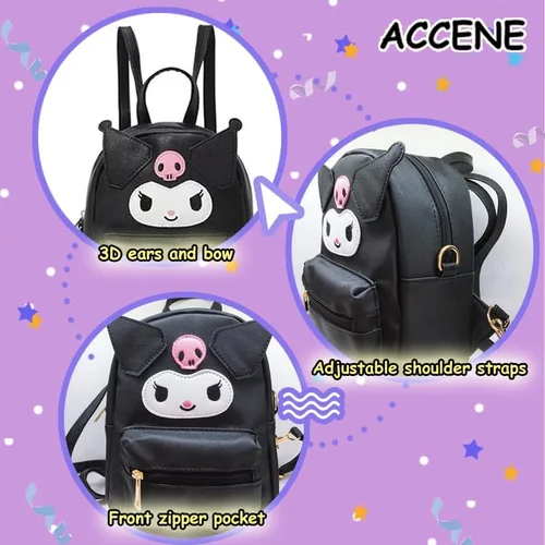 Vista 6 de Mochila Kawaii Anime Cute Mini Cartoon Bag My Melody Mochila Bolso PU Kuromi Schoolbags (azul), Blanco, Classic