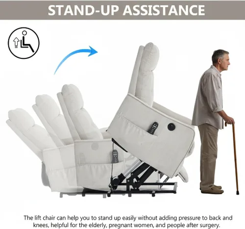 Vista 7 de Silla reclinable eléctrica con elevación Trustyue con calor y masaje, sillas elevadoras para asistencia al estar de pie, silla pequeña con elevación