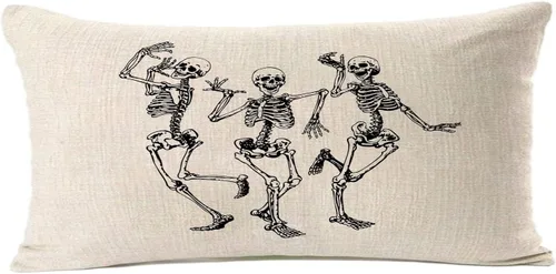 Vista 7 de Funda de almohada con diseño de calavera de Halloween, decoración del hogar, lino y algodón, funda de cojín de 18 x 18 pulgadas / 45.72 x 45.72 cm.