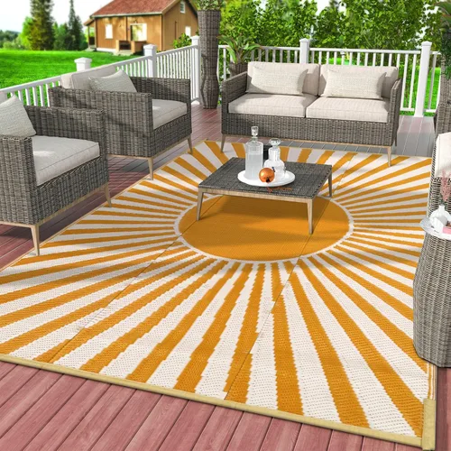 Vista 3 de Anidaroel Alfombra de área para exteriores para patio, 4 x 6 pies, impermeable, reversible, alfombra de paja de plástico para exteriores, alfombra