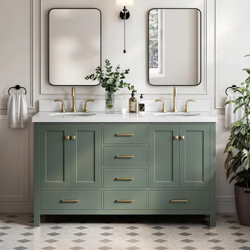Vista 84 de ARIEL Cambridge tocador de baño con fregadero, madera maciza, encimera y protector contra salpicaduras de cuarzo blanco puro de 1.5 pulgadas