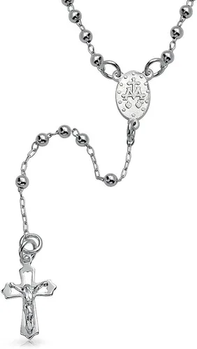 Vista 4 de Bling Jewelry Collar redondo de oración católica con cuentas de bola de Jesús Crucifijo Virgen María, rosario en Y, unisex, para hombres y mujeres