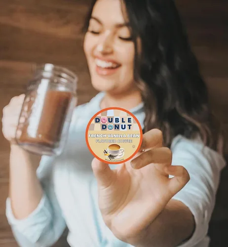 Vista 10 de Double Donut Coffee Cápsulas de Café Half Caff, Cápsulas de Café de Media Cafeína de Porción Individual para Cafeteras Keurig K Cup, Tostado Medio