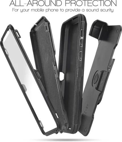 Vista 6 de Funda para LG V60 ThinQ con pantalla incorporada, resistente a los golpes, alta resistencia a los impactos, con soporte y clip giratorio