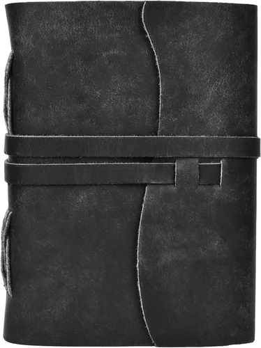 Vista 2 de LEATHER VILLAGE Diario encuadernado en cuero, negro, 7 x 5 pulgadas, 220 páginas, diario vintage de papel en blanco para escribir, dibujar, cuaderno