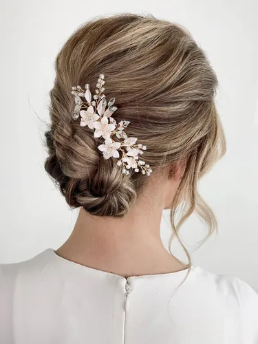 Vista 2 de SweeTV Peineta con clip deslizante para cabello de novia, accesorio de cristal para boda para novias y damas de honor, dorado