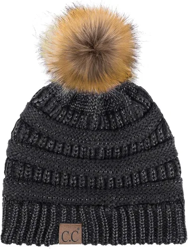 Vista 146 de Gorro unisex liso con pompón y ribete (HAT-43) de C.C Hatsandscarf Exclusives Marfil