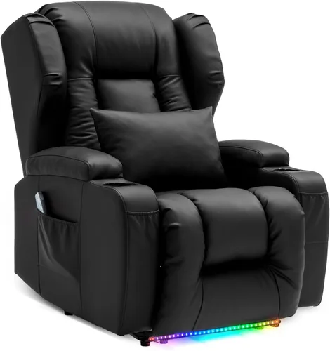 Vista 9 de Sillas reclinables eléctricas para adultos con masaje y calor, silla reclinable individual de piel sintética, sofá reclinable reclinable para cine
