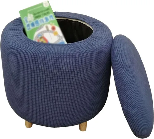 Vista 12 de Funda otomana redonda, fundas elásticas para otomanas, 2 piezas, fundas protectoras para reposapiés a cuadros suaves con parte inferior elástica