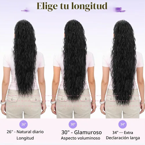 Vista 8 de Extensión de cola de caballo con cordón, extensión de cola de caballo larga y rizada para mujeres negras, extensiones de cabello negro de 26