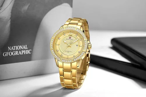 Vista 5 de NAVIFORCE diamante acero inoxidable analógico cuarzo relojes para hombres impermeable reloj calendario clásico reloj luminoso