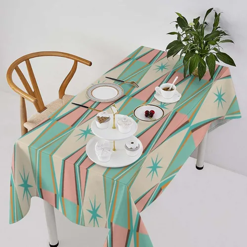 Vista 36 de Mantel retro moderno de mediados de siglo, diseño de colores retro de los años 50, resistente al agua, mantel lavable para cocina, comedor, fiesta