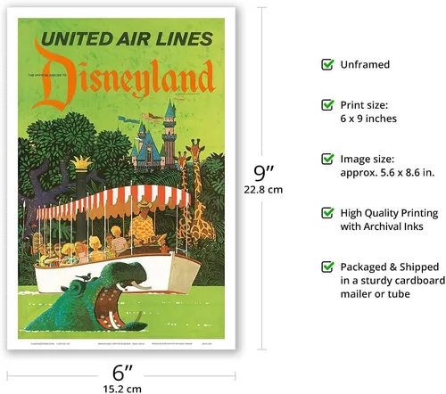 Vista 2 de California - Jungle Cruise Hippo - United Air Lines - Póster vintage de viaje de aerolínea por Stan Galli c.1960s - Impresión artística maestra