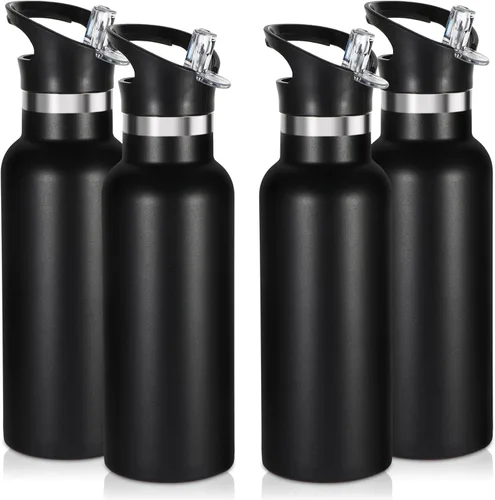Vista 29 de Volhoply Botella de agua aislada para niños de 17 onzas, botellas de agua de acero inoxidable con tapa con pajilla, botella de agua de metal al