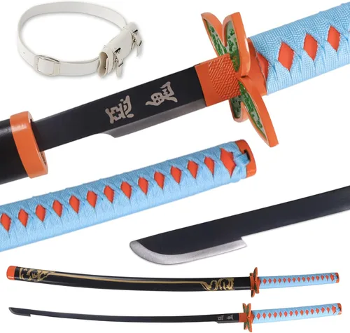 Vista 9 de Bowen Demon Slayer - Espada de metal real, Katana de 40.5 pulgadas, espada samurái de acero al carbono, textura original de anime para cosplay