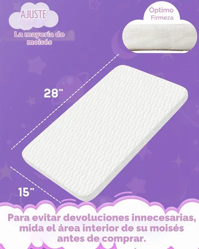 Vista 2 de WELLZEE Colchón rectangular para moisés de 28 x 15 pulgadas, se adapta a