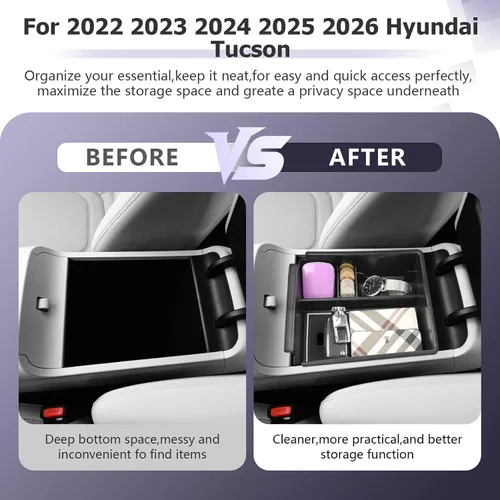 Vista 4 de 2025 2026 T ucson Accesorios para Hyundai T ucson 2022-2025 2026 2026 Organizador de consola central, caja de almacenamiento, reposabrazos