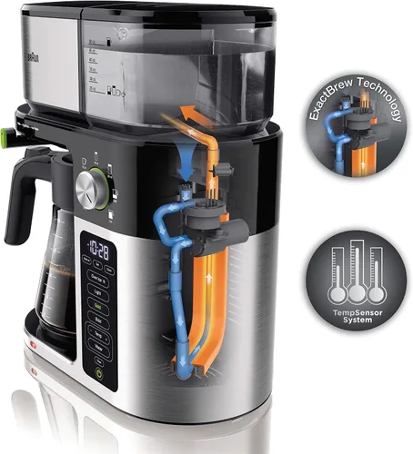 Vista 6 de Braun Cafetera multiservicio de 7 tamaños programables de preparación / 3 fortalezas + café helado y agua caliente para té, jarra de vidrio