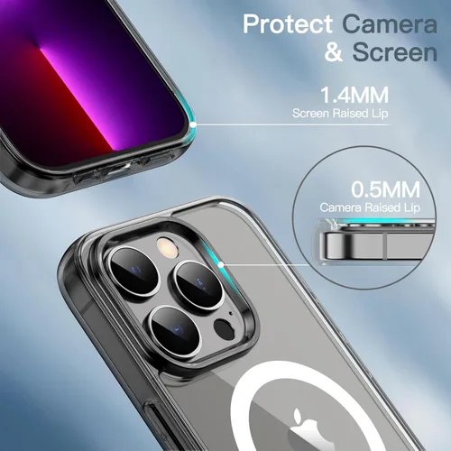 Vista 6 de JETech Funda magnética para iPhone 13 Pro de 6.1 pulgadas, compatible con carga inalámbrica MagSafe, a prueba de golpes, parte trasera transparente