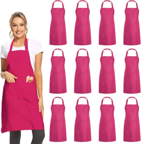 Vista 11 de DUSKCOVE Paquete de 12 delantales lisos con 2 bolsillos, delantales comerciales unisex negros a granel para cocina, cocina, restaurante, barbacoa