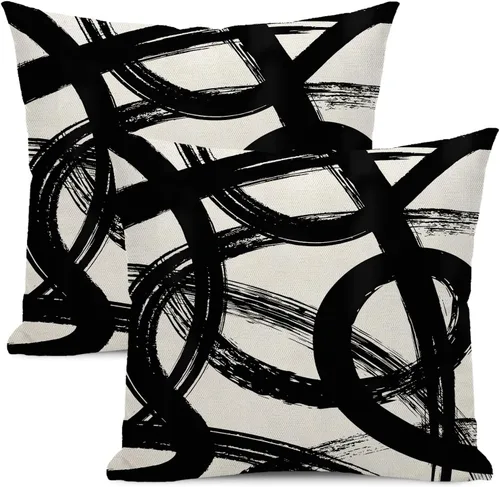 Vista 56 de Fundas de cojín en blanco y negro 16x16 Juego de 2 Fundas de cojín geométricas abstractas de arte moderno de línea Modernas estilo minimalista
