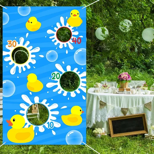 Vista 6 de Cartel de dibujos animados de juegos de lanzamiento de patos amarillos, telón de fondo, decoración temática de animales, decoración para interiores