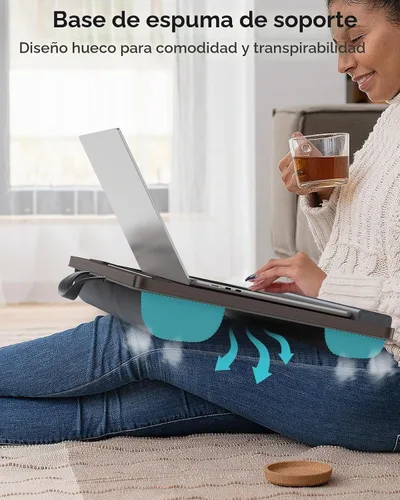 Vista 4 de Potuopy Escritorio de regazo para laptop, bandeja de mesa de cama portátil Marrón Oscuro