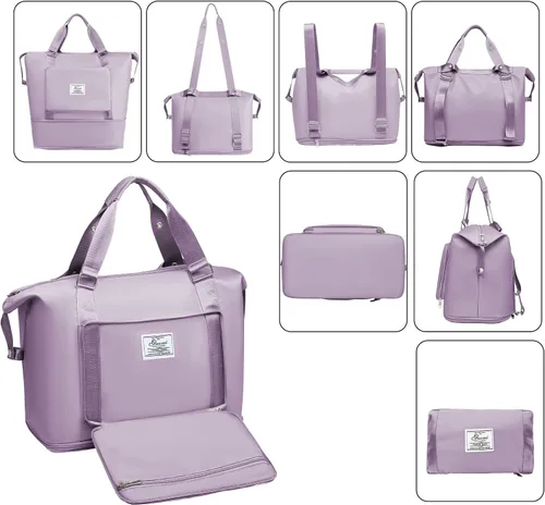 Vista 4 de SOPIME Bolsa de viaje expandible deportiva para mujeres y hombres, bolsa de viaje plegable extra grande con correas dobles para el hombro y bolsillo