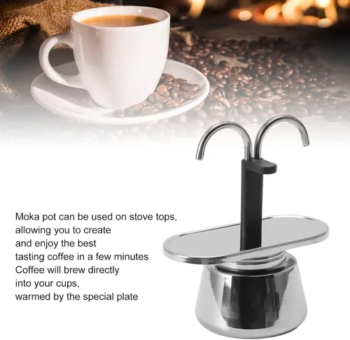 Vista 4 de CHICIRIS Cafetera, olla, cafetera, 2 tazas de 3.4 fl oz, olla doble de acero inoxidable, moca, cafetera italiana de conducto DIY