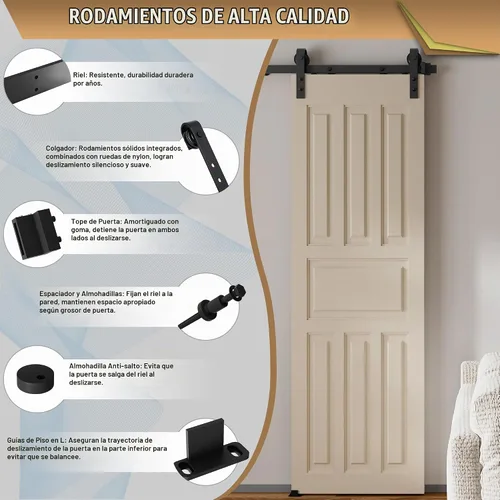 Vista 3 de Kit de herrajes para puerta corrediza de granero de 5 pies, riel resistente