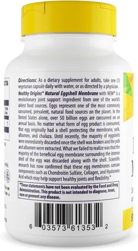 Vista 3 de Healthy Origins Membrana de cáscara de huevo NEM de 500 mg, 30 cápsulas vegetarianas, estudiadas clínicamente, de origen estadounidense, suplemento