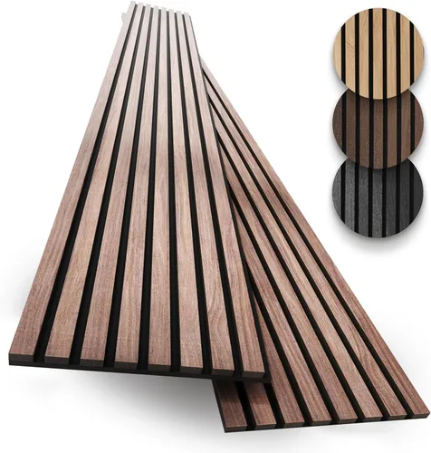 Vista 12 de Paquete de 2 paneles de madera para pared, paneles de pared de listones de madera acústicos, paneles de madera insonorizados para decoración