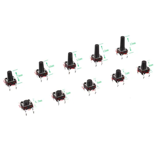 Vista 4 de BOJACK 10 Valores 200 Unids 0.236x0.236 in Interruptores de Botón Táctil 4 Pin Momentario Pulsador Interruptor Surtido Kit