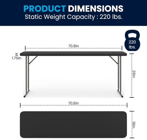 Vista 2 de BizChair Mesa de entrenamiento plegable de plástico negro de 6 pies