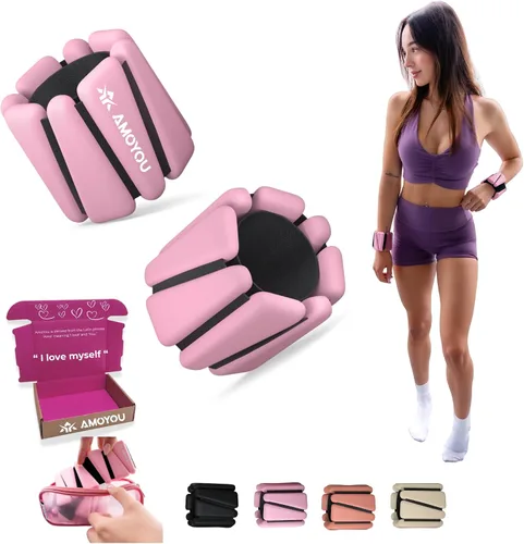 Vista 11 de AMOYOU Pesas de muñeca y tobillo para mujer, pesas de tobillo de 2 libras (juego de 2, 1 libra cada una), pesas de brazo para mujer, pesas