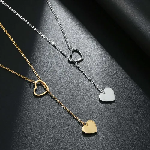 Vista 6 de Dcfywl731 Lariat - Collar de corazón para mujer, collar con dije de corazón, en forma de Y, delicado collar largo de oro, collar con colgante