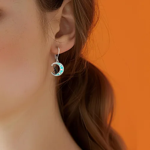 Vista 193 de Aretes colgantes de plata de ley con diseño de árbol de la vida, flor, abeja, animales, gato, colibrí, piedra lunar, turquesa, aretes con cierre