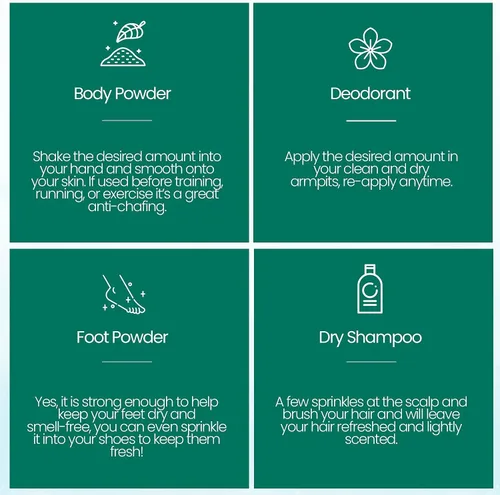 Vista 3 de BeNat Polvo corporal natural sin talco para hombres, mujeres, niños y bebés, máxima comodidad, absorbe la humedad, desodorante corporal natural