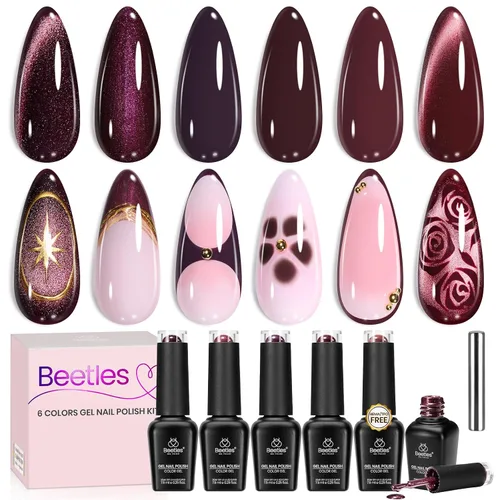 Vista 11 de Beetles - Juego de esmaltes de gel de otoño con gel floreciente, efecto A - Marrón ámbar Atracción ámbar