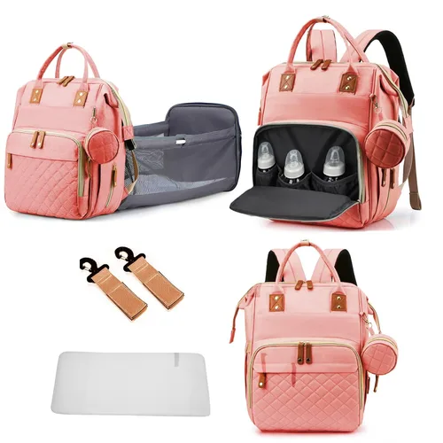 Vista 10 de GurZinn Mochila de Pañales con Estación de Cambio Portátil 3 en 1 Mochila Multifunción de Viaje, Mochila para Mamá, Carriola Negra