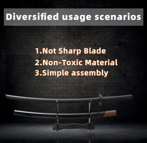 Vista 8 de con funda de espada Katana, aproximadamente 41 pulgadas, hoja de polipropileno de alta dureza para realizar accesorios de cosplay Aikido