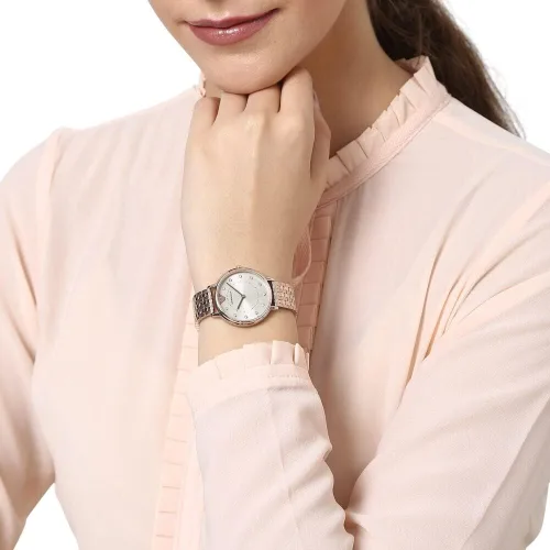 Vista 8 de Emporio Armani AR11062 Reloj de vestir para mujer con pantalla analógica, reloj de cuarzo rosa, Rosado