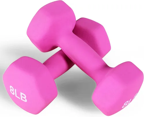 Vista 7 de Fitvids Neoprene Dumbbell Hand Weights, Anti-Slip, Anti-roll, Hex Shape Colorful, Pair or Set with Stand