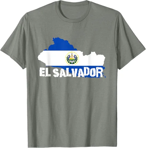 Vista 28 de Camiseta con la bandera de El Salvador, mapa de El Salvador, camiseta de Salvador para mujer, Negro