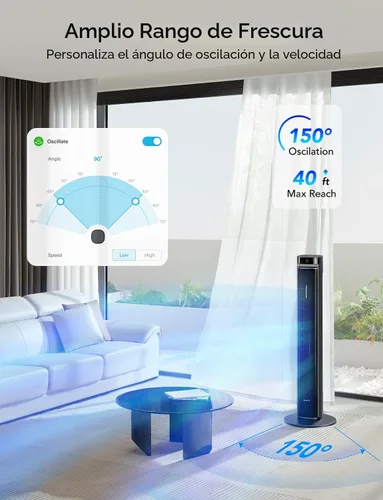 Vista 2 de GoveeLife Ventilador de torre de 42 pulgadas para dormitorio, ventiladores de piso inteligentes con oscilación ajustable de 150°, aplicación